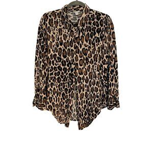 Eat 1946 Leopard Print Button-Down Blouse XL Long Sleeve Lightweight Rayon